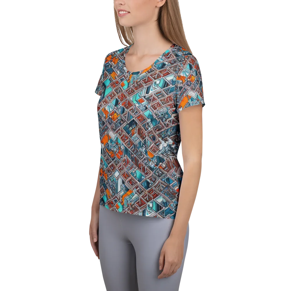 Vermilion Grid on Women's Athletic T-Shirt — Left