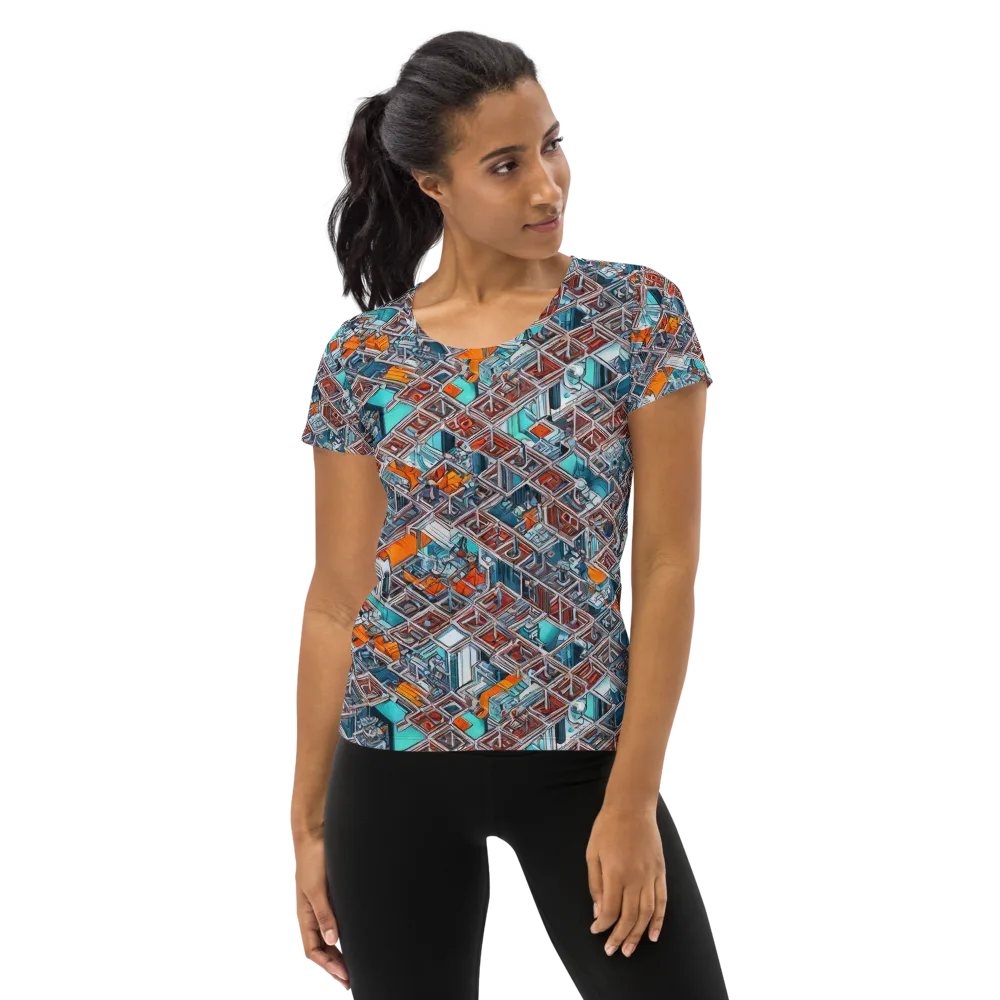 Vermilion Grid on Women's Athletic T-Shirt — Front