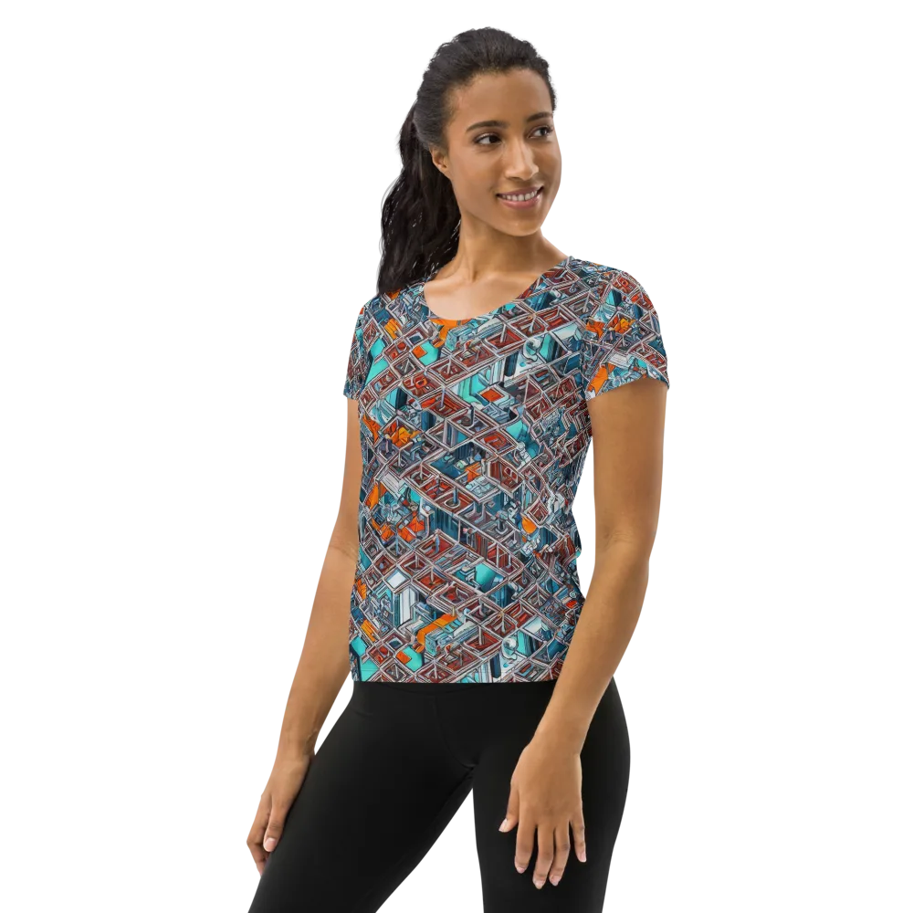 Vermilion Grid on Women's Athletic T-Shirt — Left