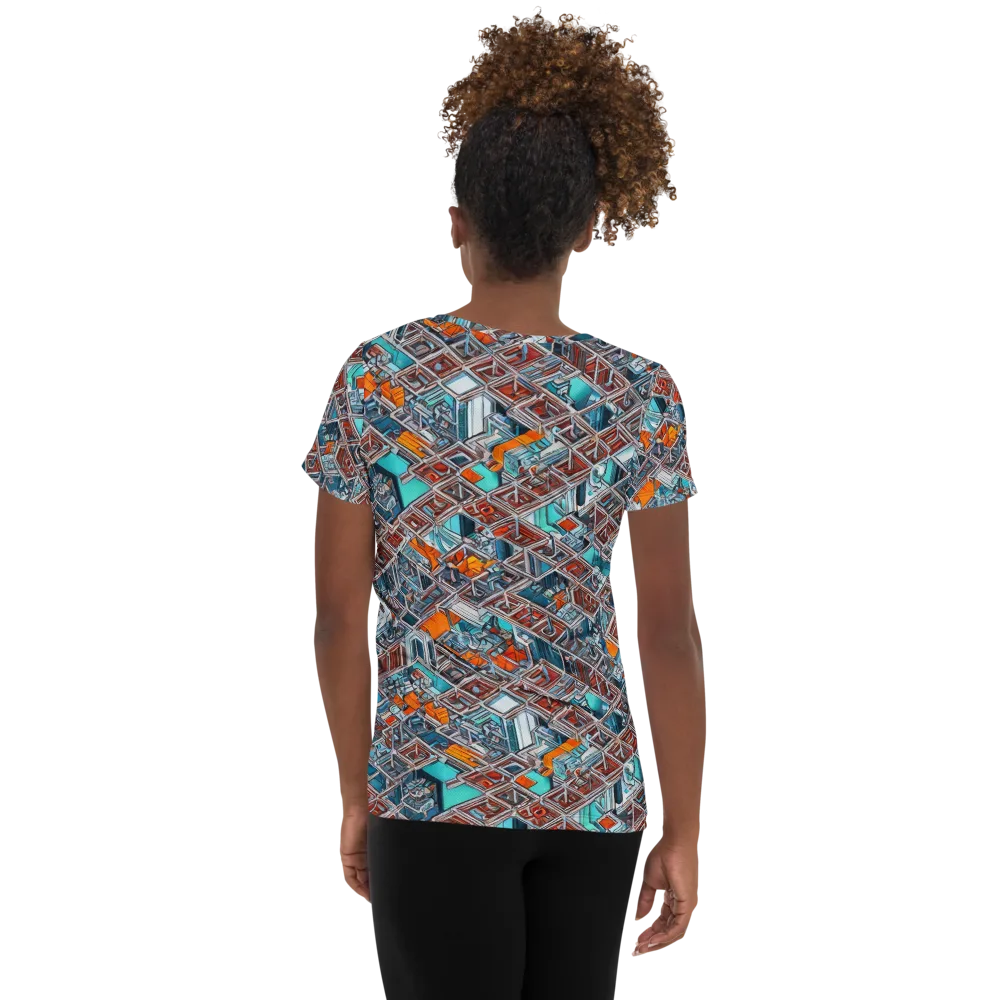 Vermilion Grid on Women's Athletic T-Shirt — Back