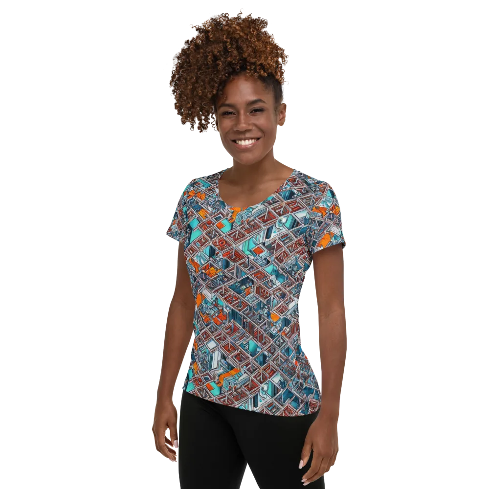 Vermilion Grid on Women's Athletic T-Shirt — Left