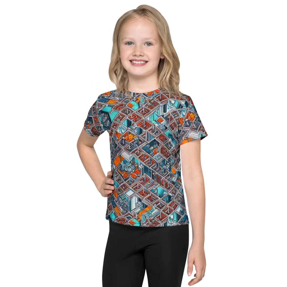 Vermilion Grid on Kids Crew Neck T-Shirt — Front