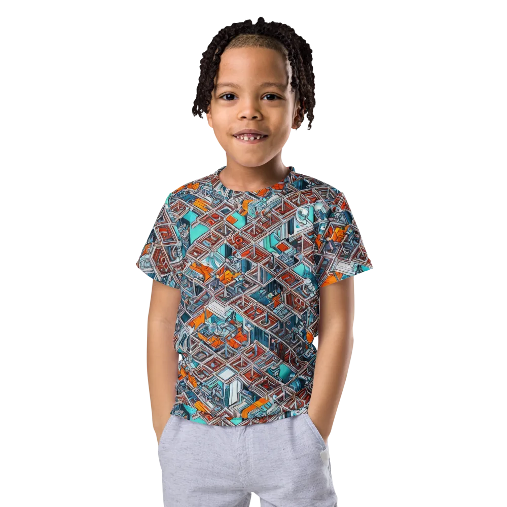 Vermilion Grid on Kids Crew Neck T-Shirt — Front
