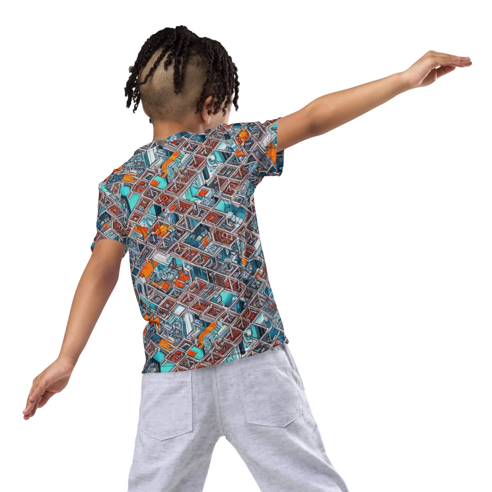 Vermilion Grid on Kids Crew Neck T-Shirt — Back