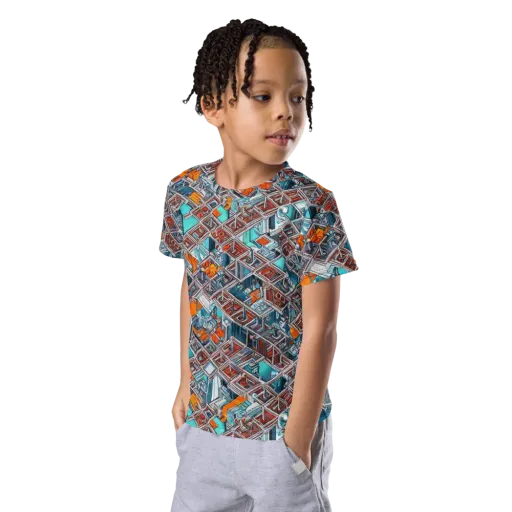 Vermilion Grid on a Kids Crew Neck T-Shirt