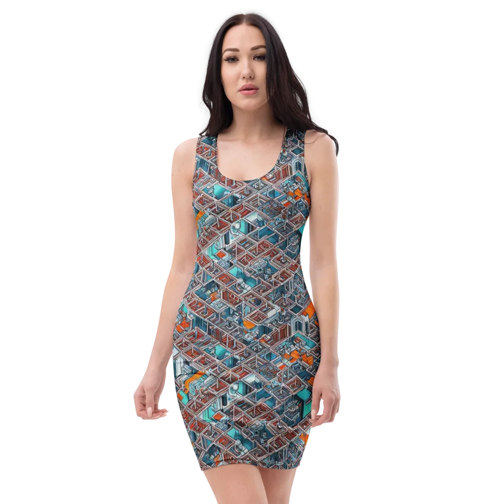 Vermilion Grid on Bodycon Dress — Front