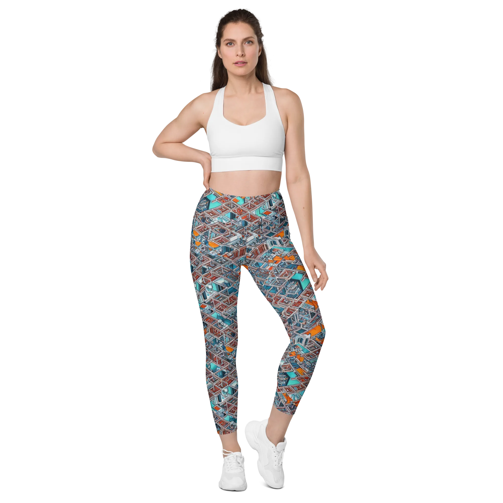 Vermilion Grid on Leggings with Pockets — Front