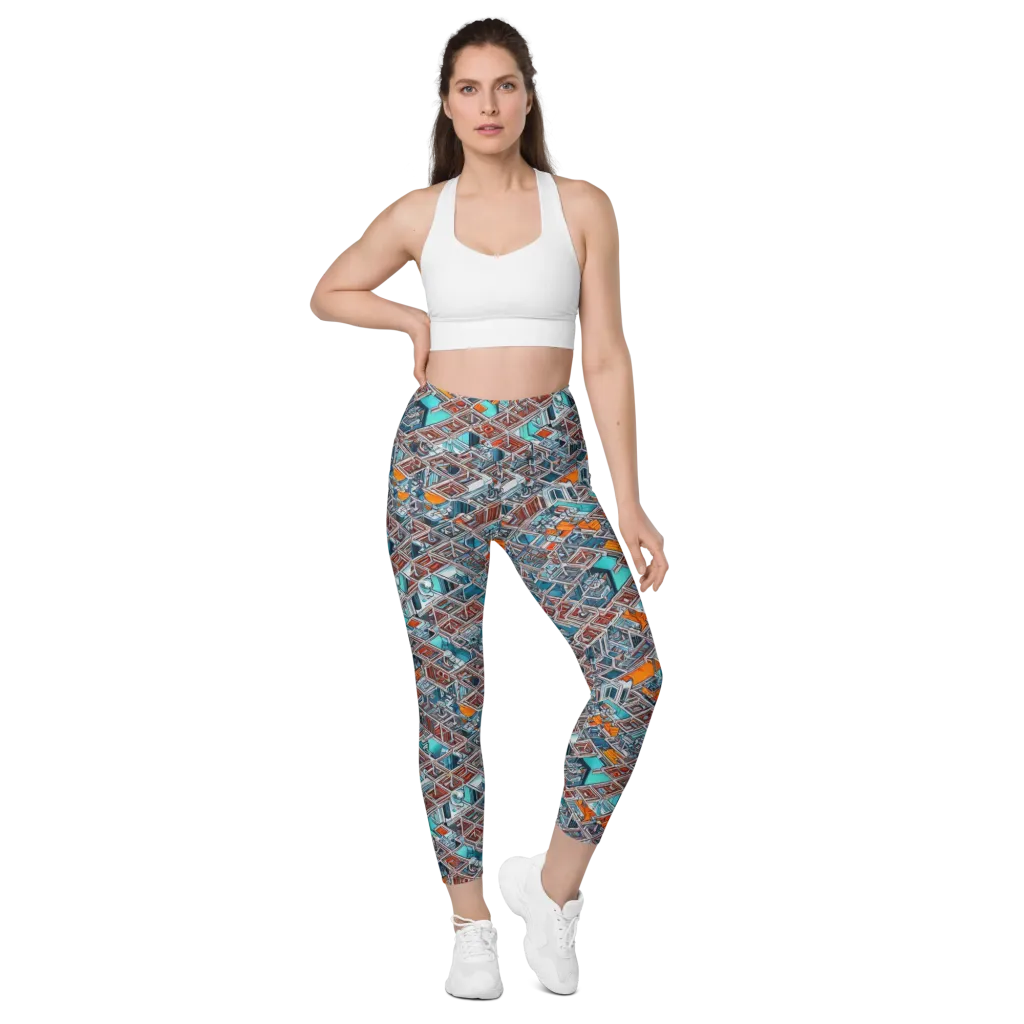 Vermilion Grid on Leggings with Pockets — Front