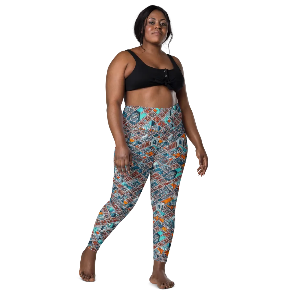 Vermilion Grid on Leggings with Pockets — Front