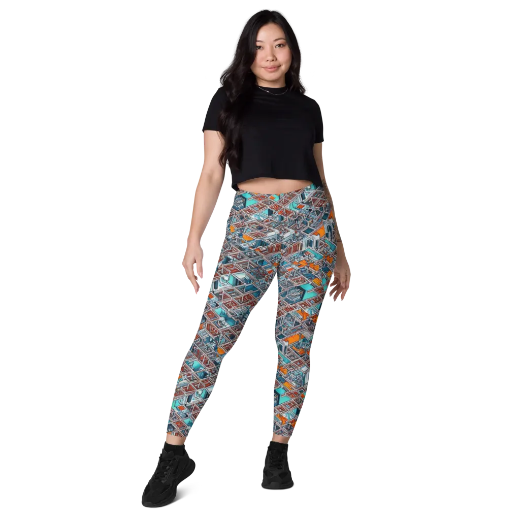 Vermilion Grid on Leggings with Pockets — Front