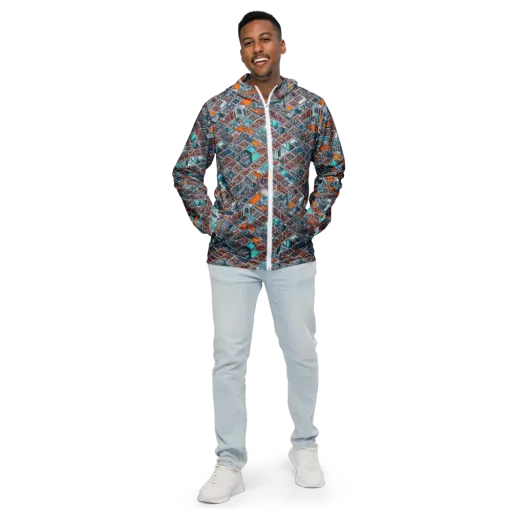 Vermilion Grid on a Men's Windbreaker