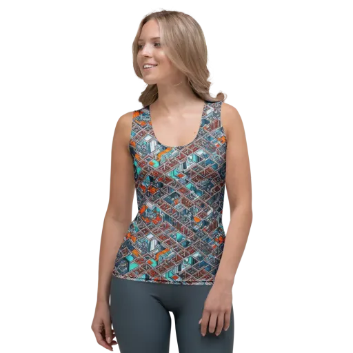 Vermilion Grid on a Women's Tank Top