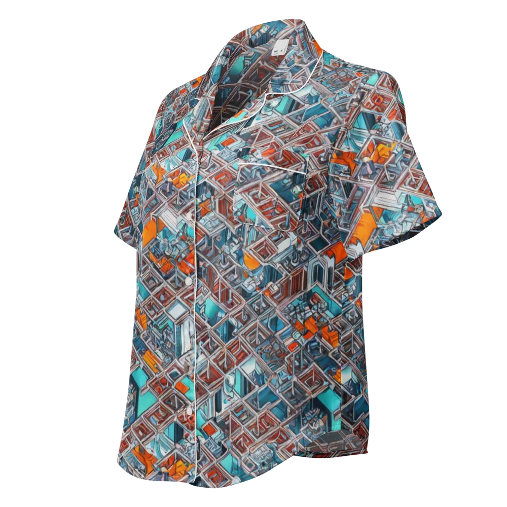Vermilion Grid on Women's Short Sleeve Pajama Top — Left Front