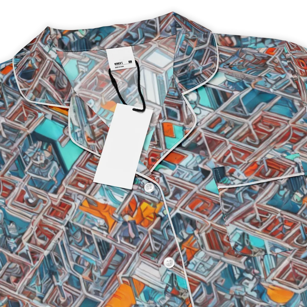 Vermilion Grid on Women's Short Sleeve Pajama Top — Product details