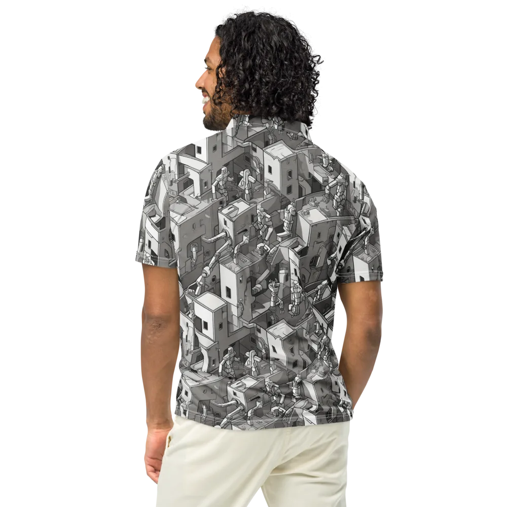 Robot Quarter on Men's Slim Fit Polo Shirt — Back