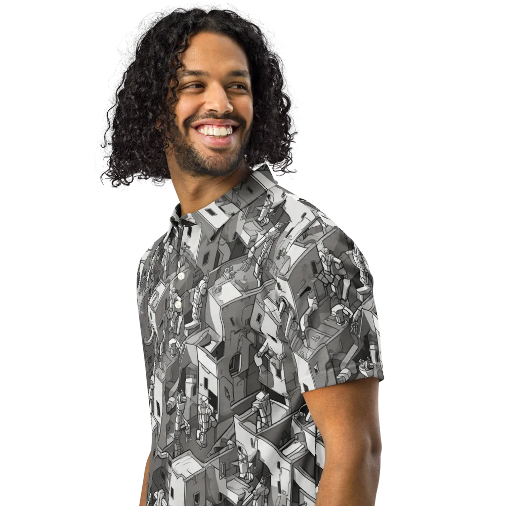 Robot Quarter on Men's Slim Fit Polo Shirt — Left Front