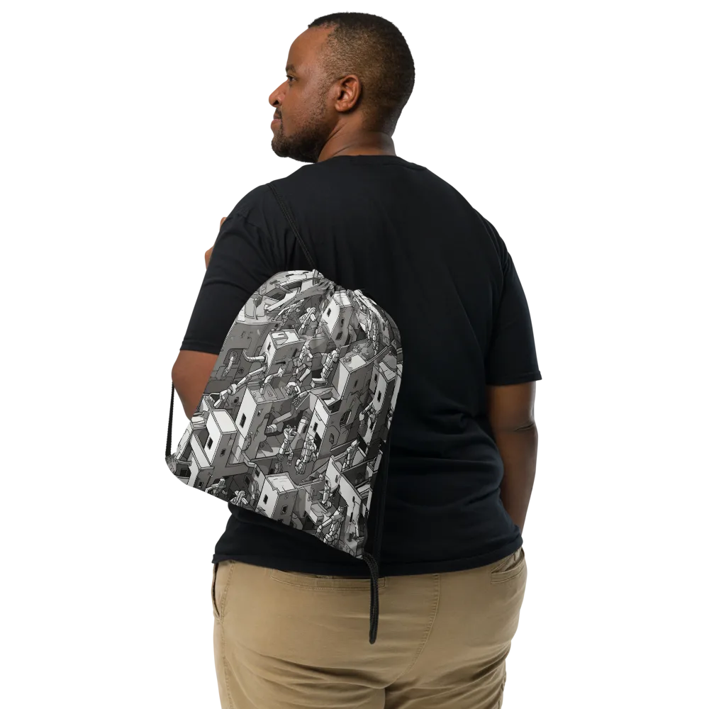 Robot Quarter on Drawstring Bag — Front