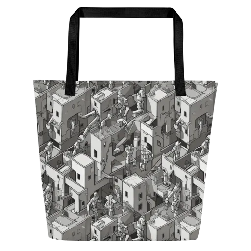 Robot Quarter on a Large Tote Bag W/ Pocket