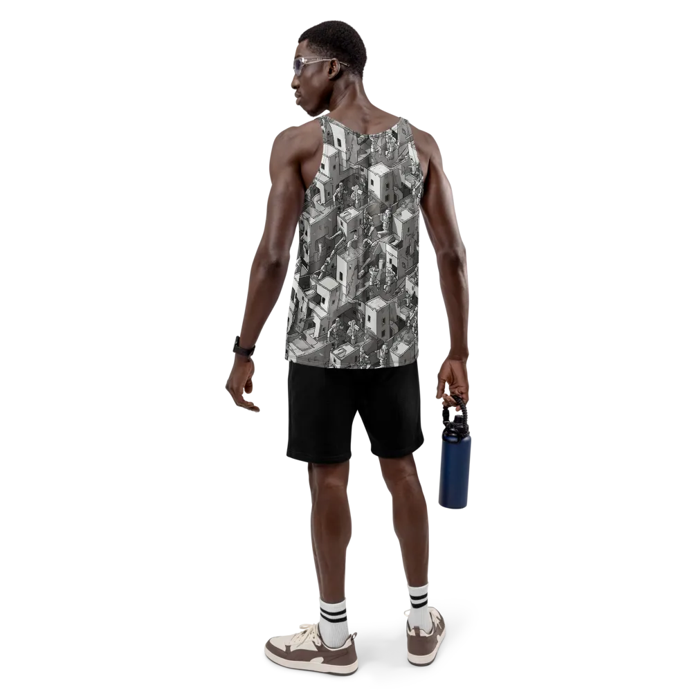 Robot Quarter on Men's Tank Top — Back