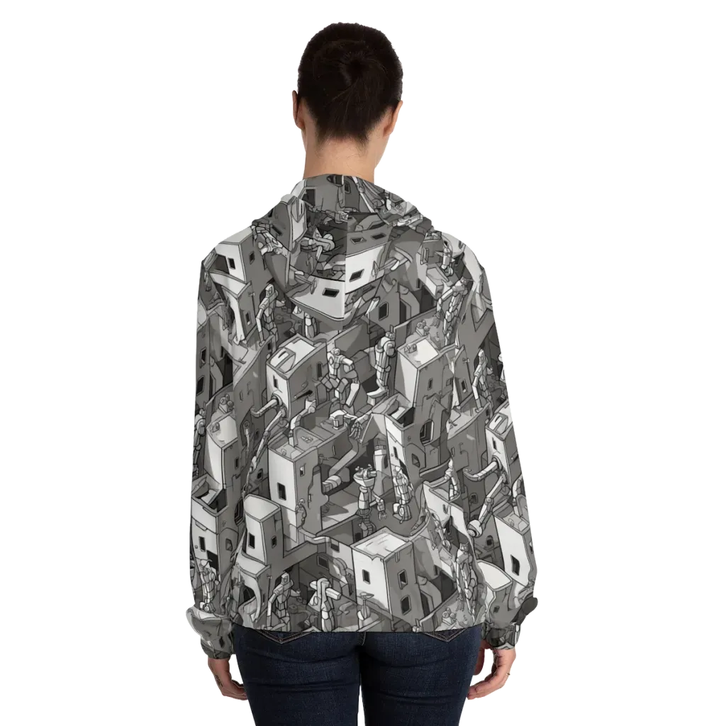 Robot Quarter on Women's Full-Zip Hoodie — Back On Person