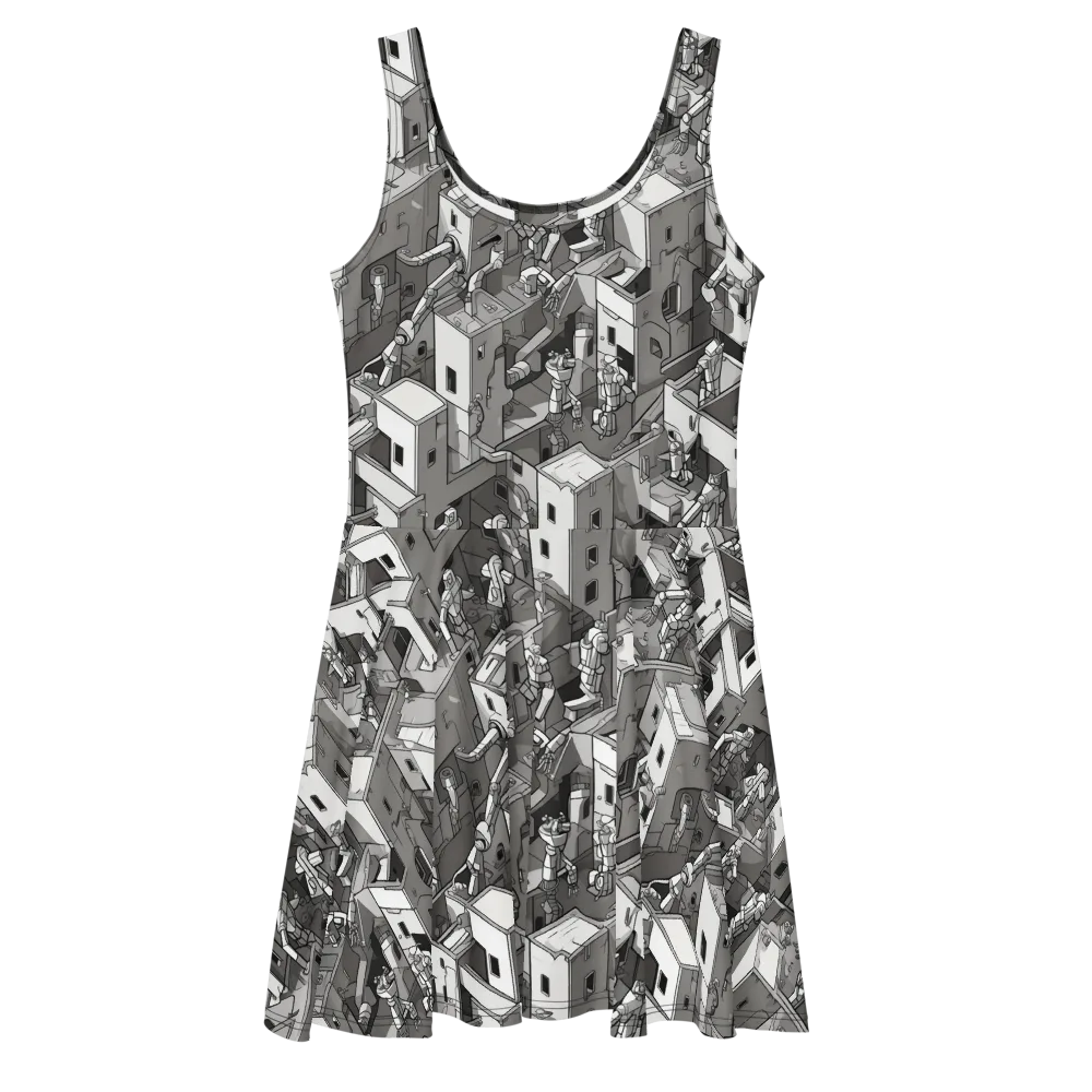 Robot Quarter on Skater Dress — Front