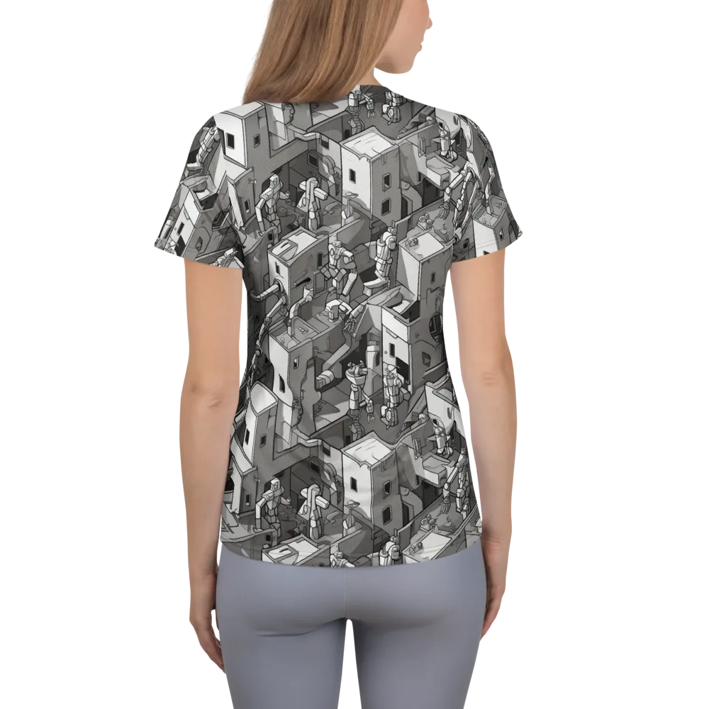 Robot Quarter on Women's Athletic T-Shirt — Back