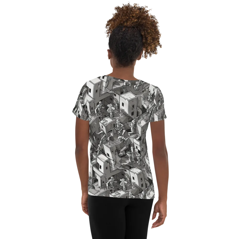Robot Quarter on Women's Athletic T-Shirt — Back
