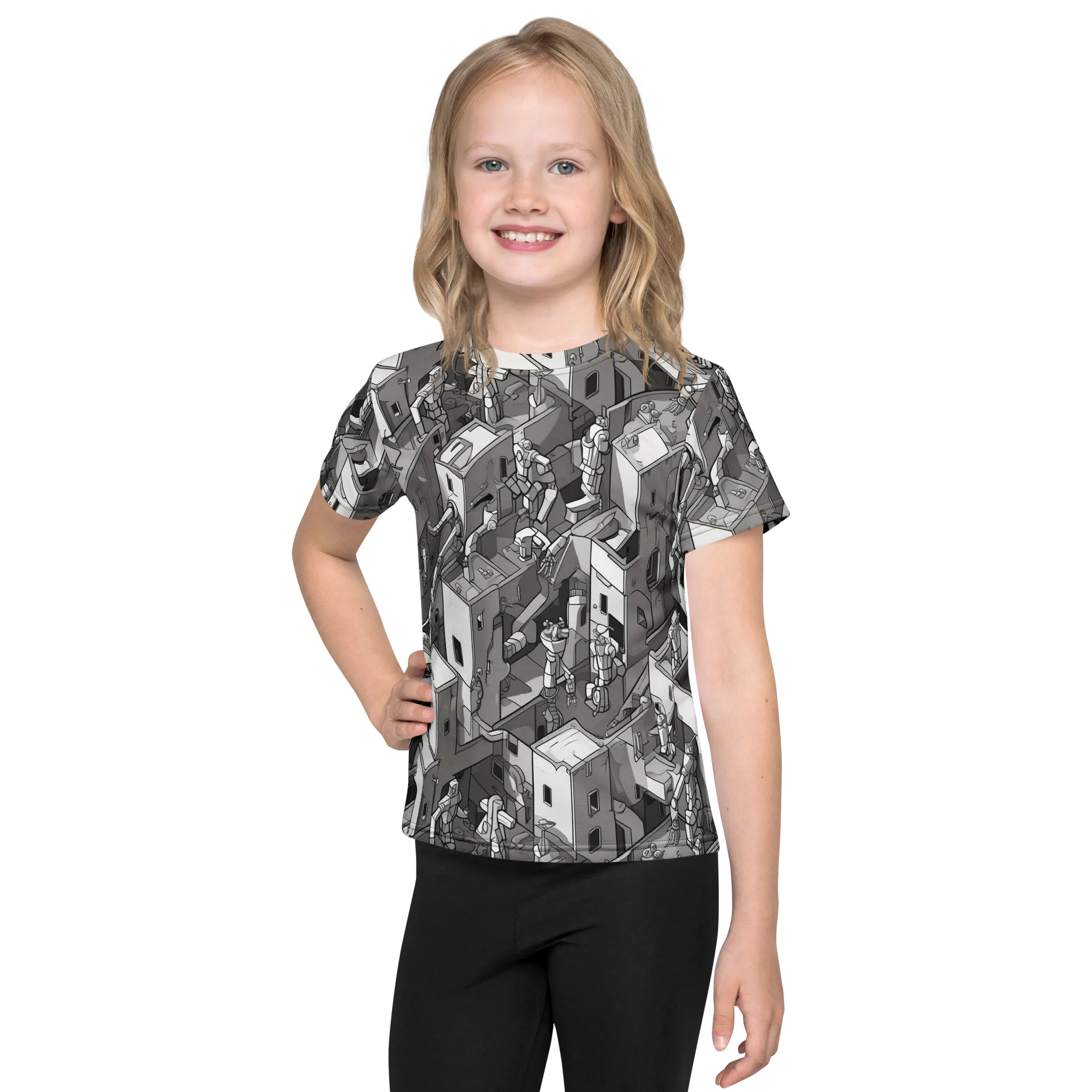 Robot Quarter on Kids Crew Neck T-Shirt — Front
