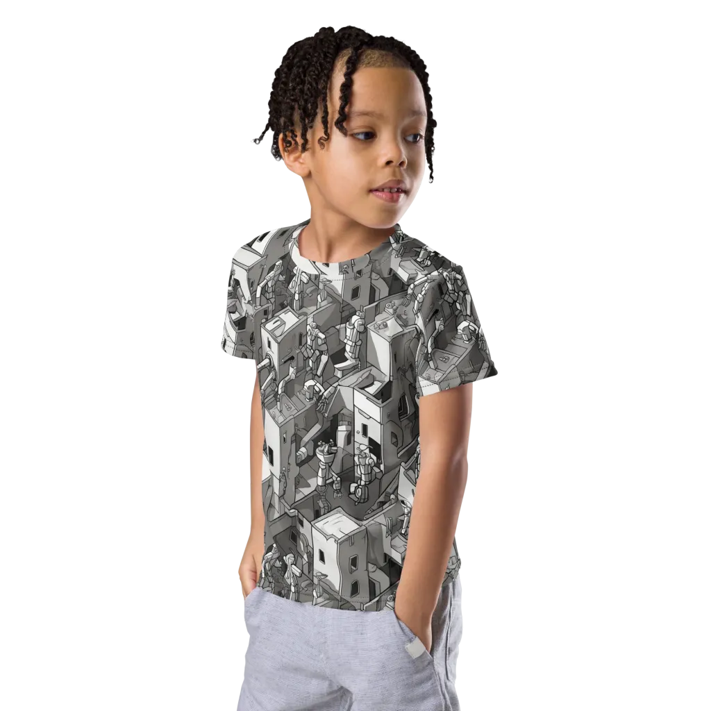 Robot Quarter on Kids Crew Neck T-Shirt — Left Front