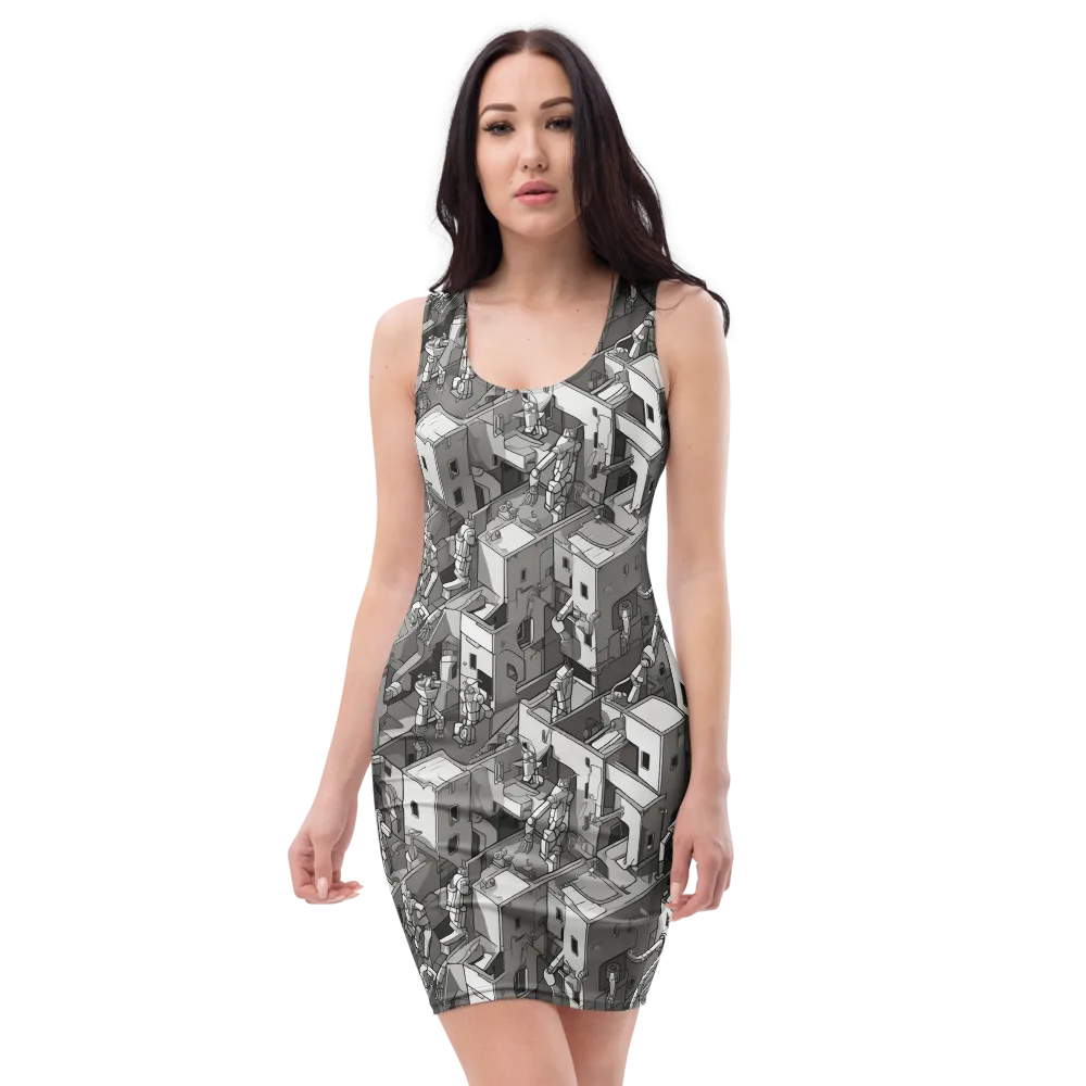 Robot Quarter on Bodycon Dress — Front