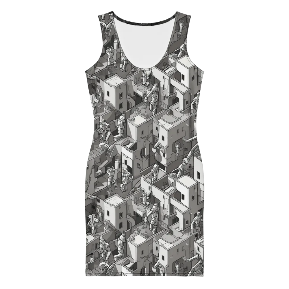 Robot Quarter on Bodycon Dress — Front