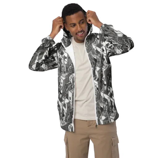 Robot Quarter on a Men's Windbreaker