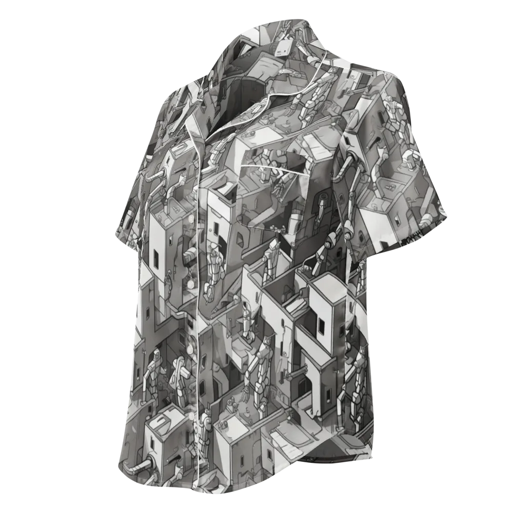Robot Quarter on Women's Short Sleeve Pajama Top — Left Front