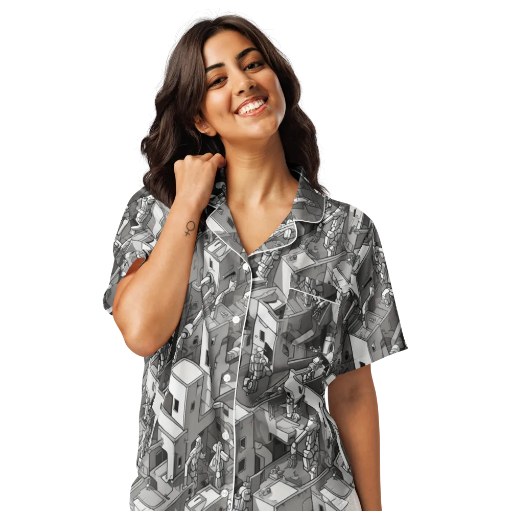 Robot Quarter on Women's Short Sleeve Pajama Top — Front