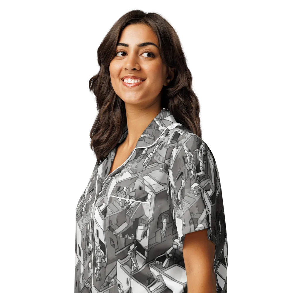 Robot Quarter on Women's Short Sleeve Pajama Top — Left Front
