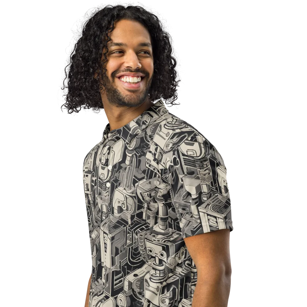 Chrome Automata on Men's Slim Fit Polo Shirt — Left Front