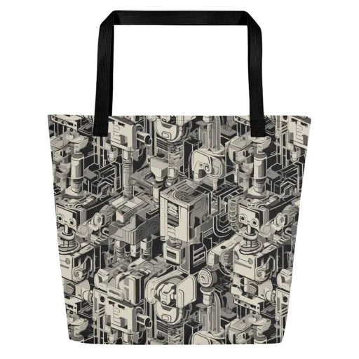 Chrome Automata on a Large Tote Bag W/ Pocket