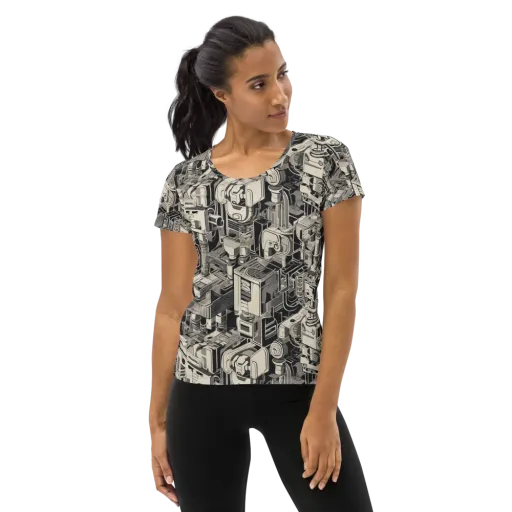 Chrome Automata on a Women's Athletic T-Shirt