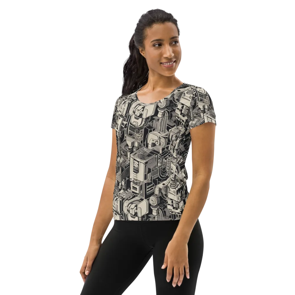 Chrome Automata on Women's Athletic T-Shirt — Left