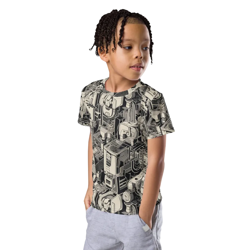 Chrome Automata on Kids Crew Neck T-Shirt — Left Front