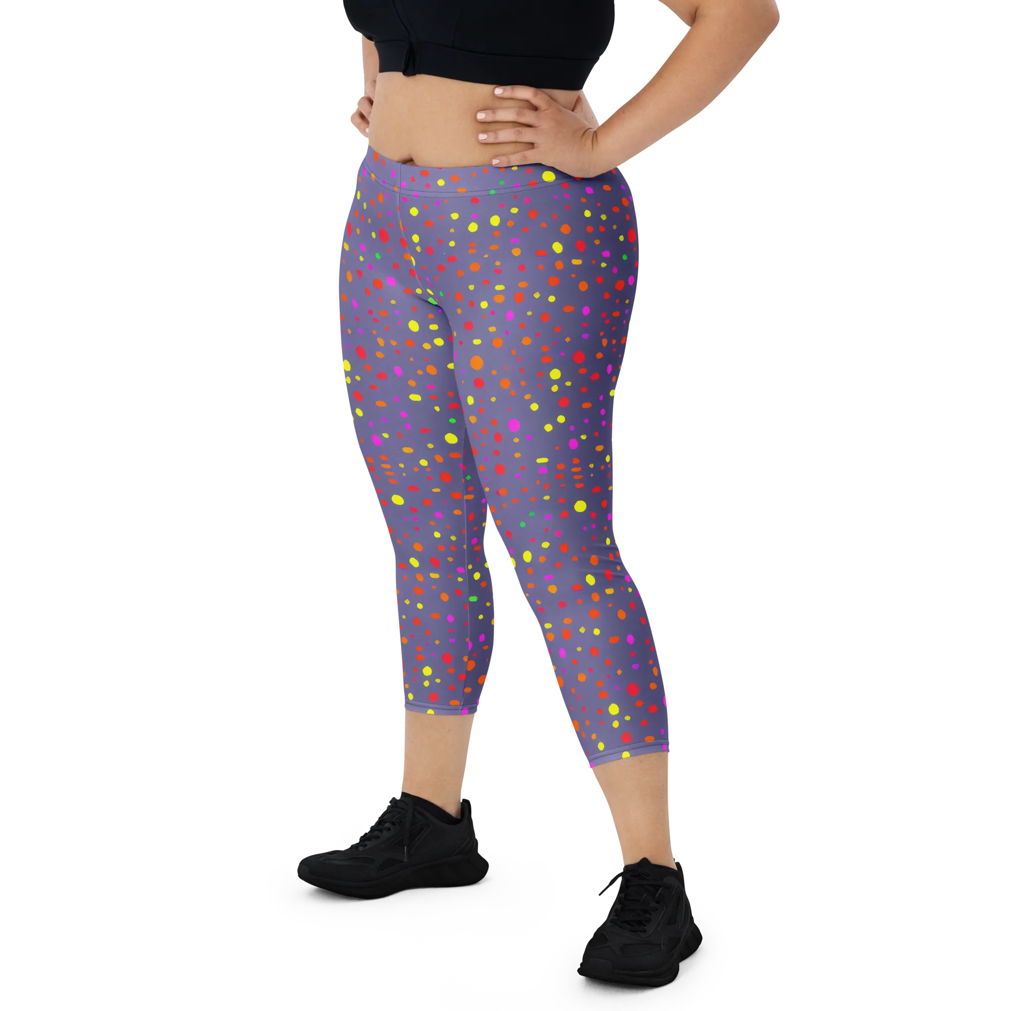 Chromatic Confetti on Capri Leggings — Front