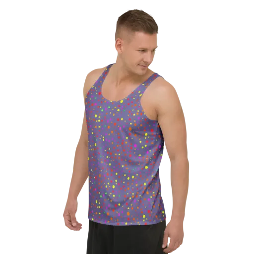 Chromatic Confetti on a Men's Tank Top