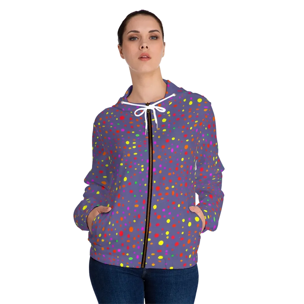 Chromatic Confetti on Women's Full-Zip Hoodie — Front On Person