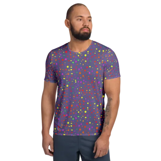 Chromatic Confetti on a Men's Athletic T-Shirt