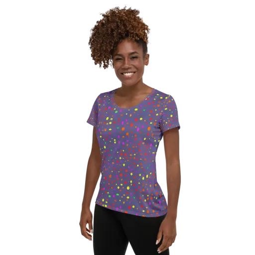 Chromatic Confetti on a Women's Athletic T-Shirt