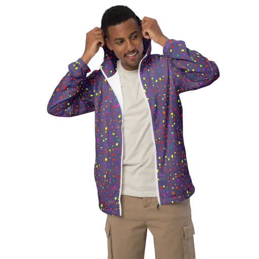 Chromatic Confetti on a Men's Windbreaker