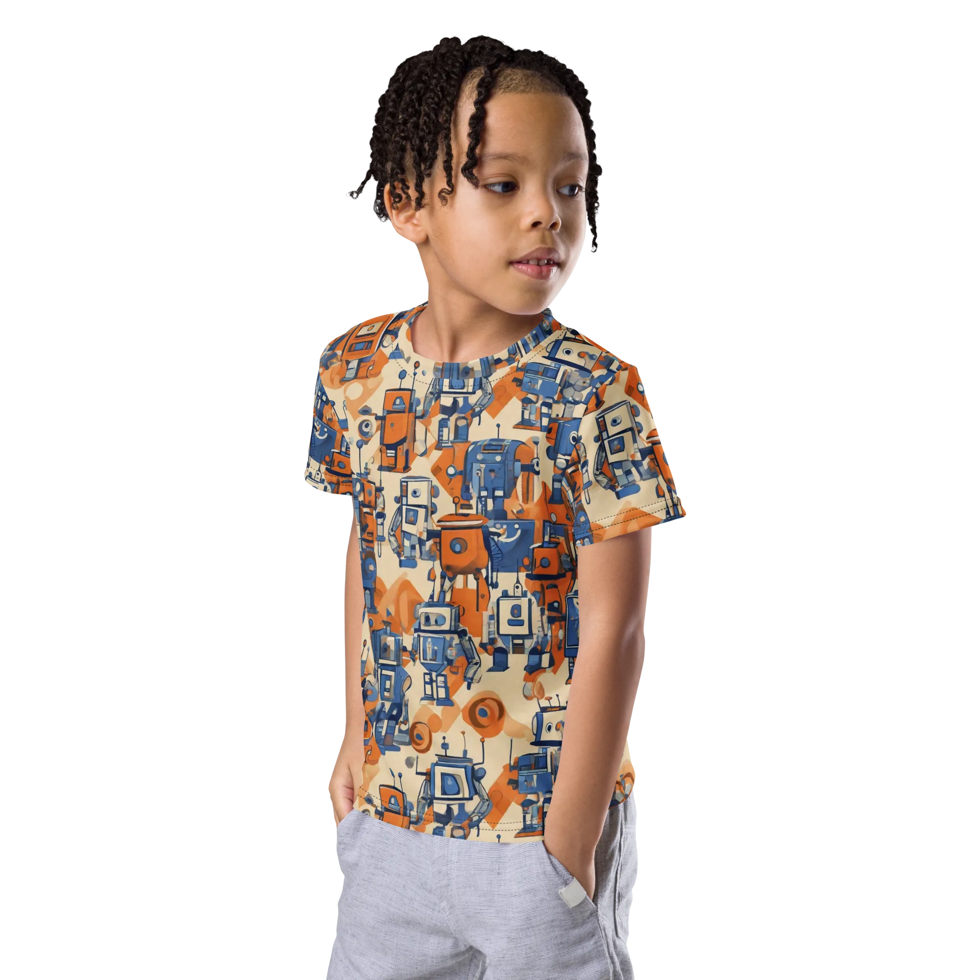 Clockwork Tangerine on Kids Crew Neck T-Shirt — Left Front