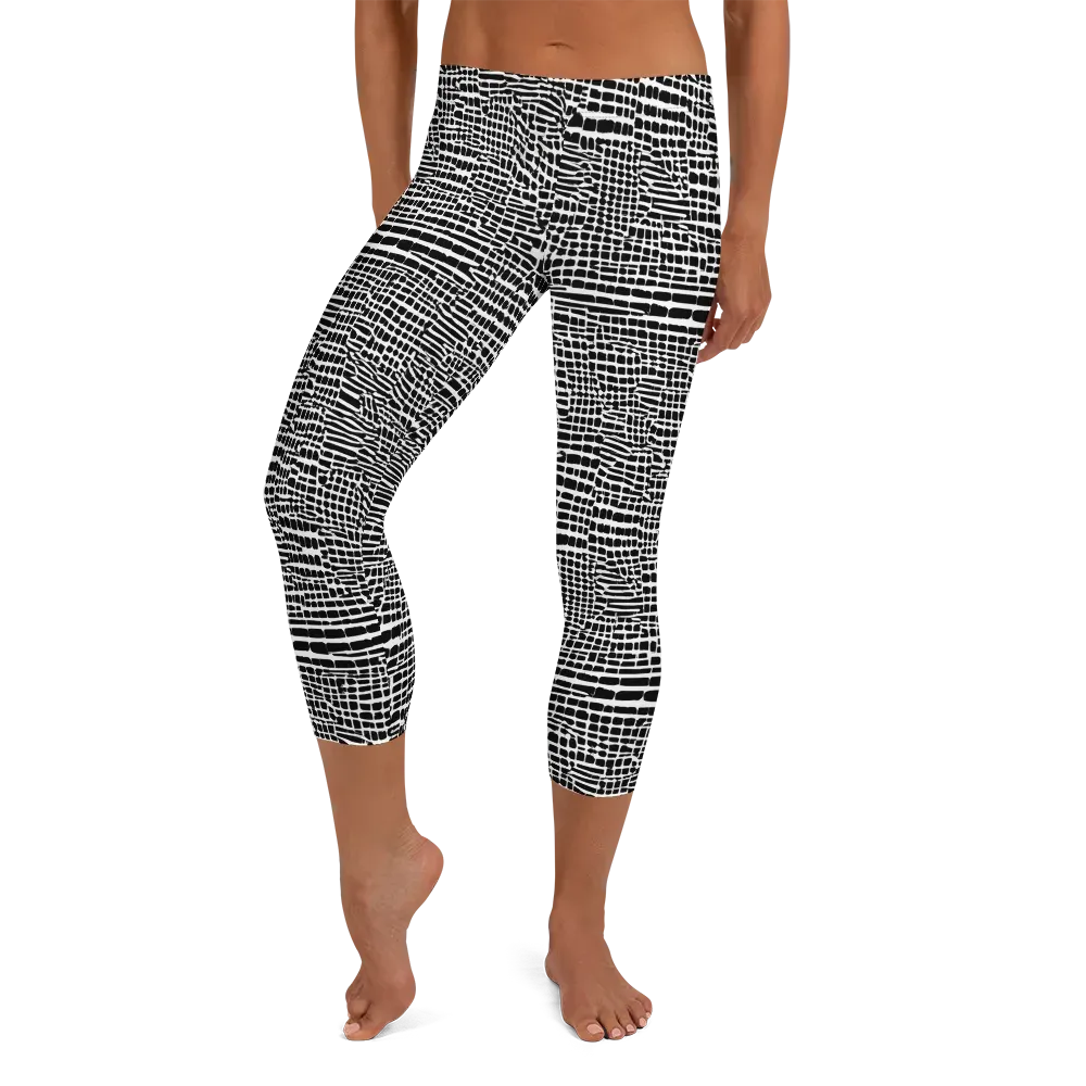 Monochrome Mosaic on Capri Leggings — Front