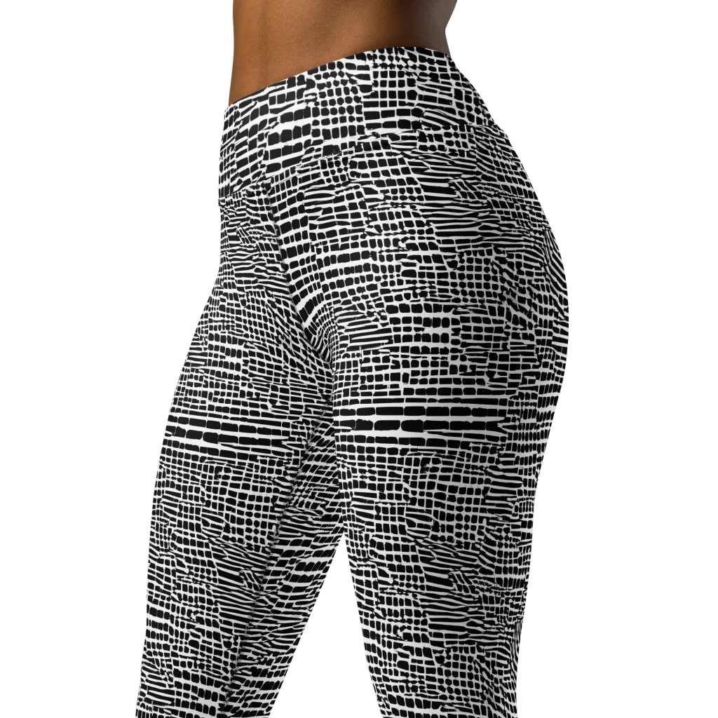 Monochrome Mosaic on Yoga Leggings — Left Front