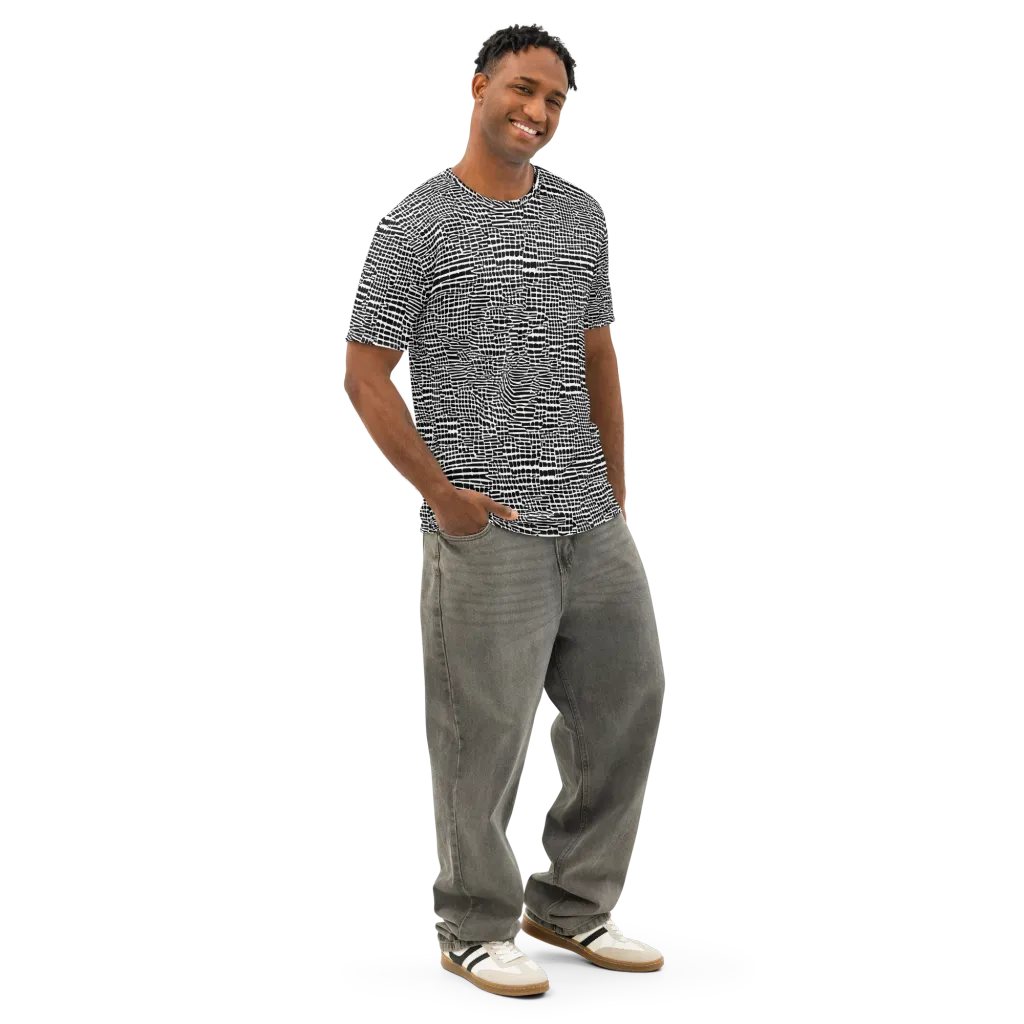 Monochrome Mosaic on Men's Cotton Crew Neck T-Shirt — Right Front